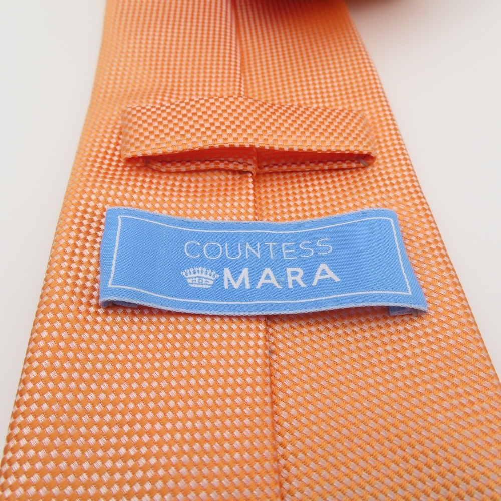 Countess Mara Tie Orange White Checked 3.25" Wide 57" Long Polyester - Picture 5 of 7